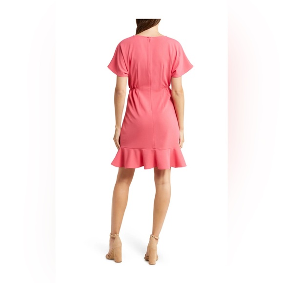 Ruffle Hem Short Sleeve Dress Donna Morgan Size 8 Color Claret Red - Picture 3 of 5